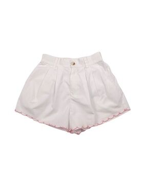Mable White Scalloped Hem Shorts Pink Embroidery High Rise Small